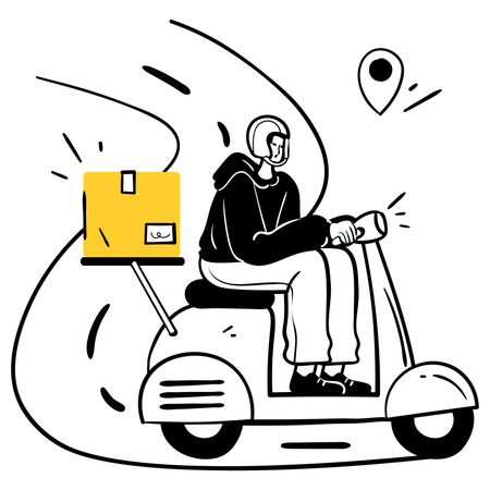 Homem entregando encomenda em scooter  Ilustração