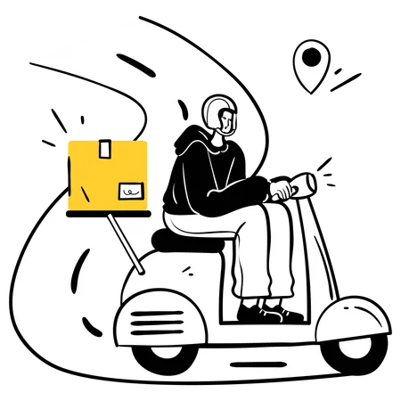 Homem entregando encomenda em scooter  Ilustração