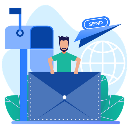 Homem enviando e-mail  Ilustração