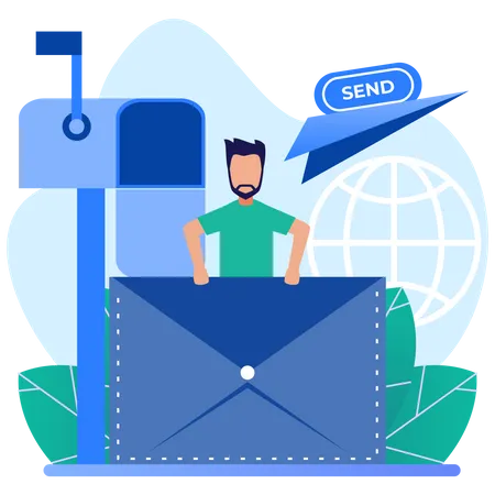 Homem enviando e-mail  Ilustração