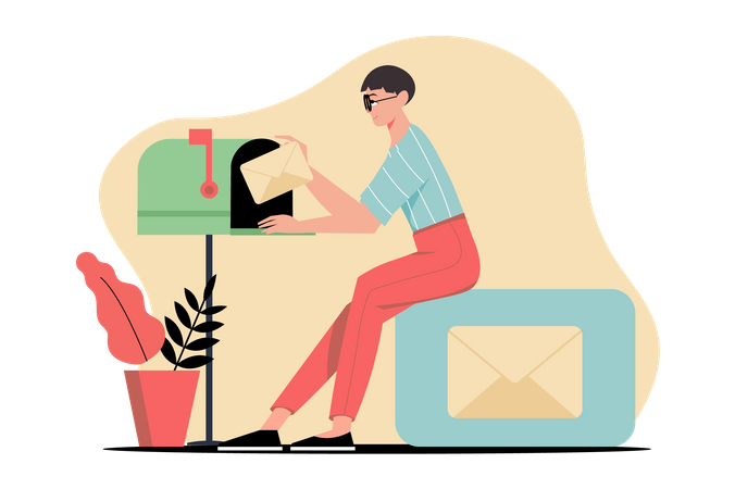 Homem enviando e-mail  Ilustração