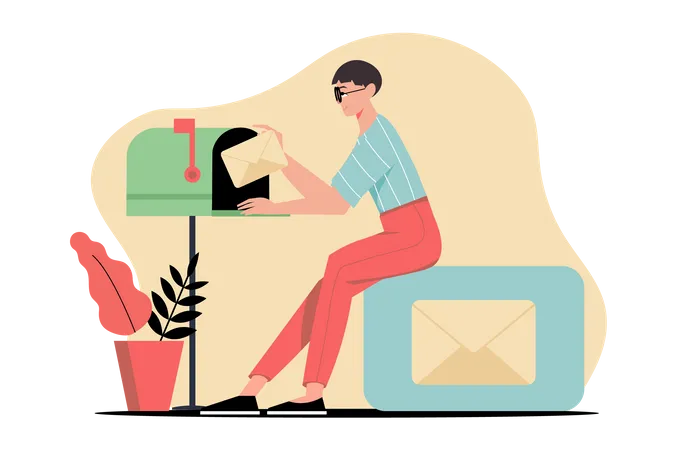 Homem enviando e-mail  Ilustração