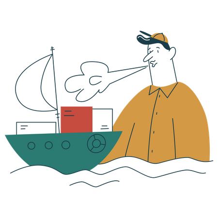 Homem enviando encomenda através de navio  Ilustração