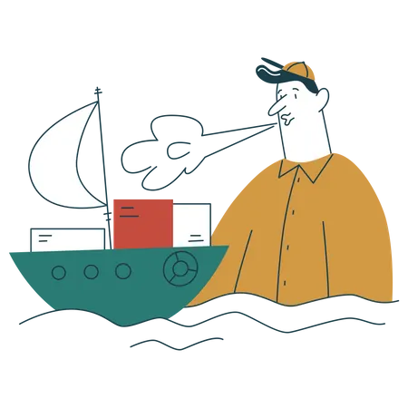 Homem enviando encomenda através de navio  Ilustração