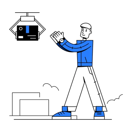 Homem enviando pacote por drone  Ilustração