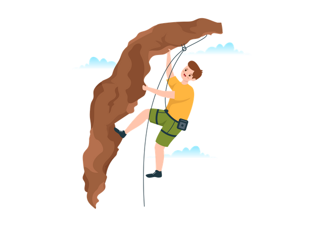 Homem escalando montanha rochosa  Ilustração