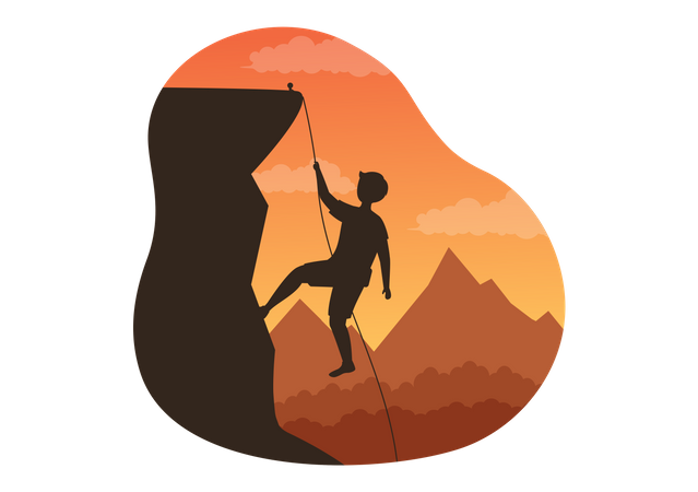 Homem escalando montanha rochosa  Ilustração