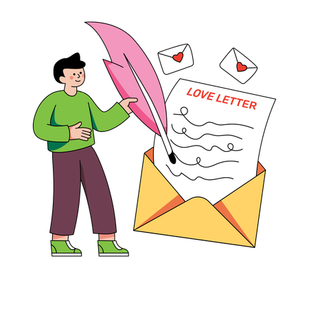 Homem escrevendo carta de amor  Ilustração