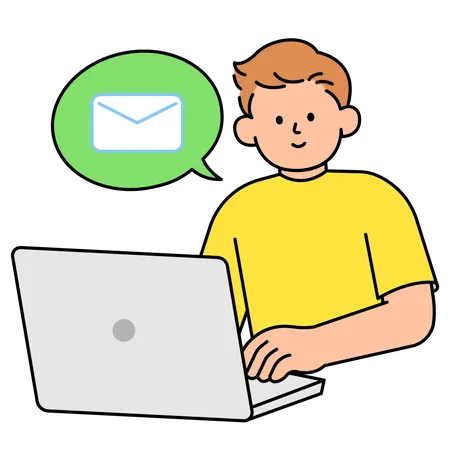 Homem escrevendo e-mail  Ilustração