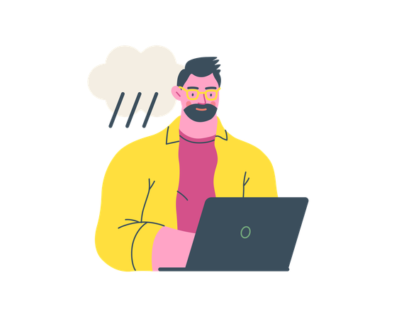 Homem escrevendo no laptop  Ilustração