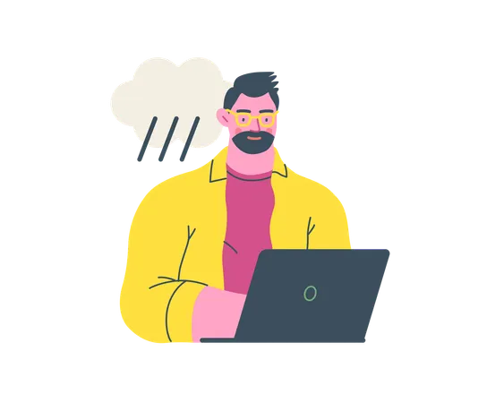 Homem escrevendo no laptop  Ilustração