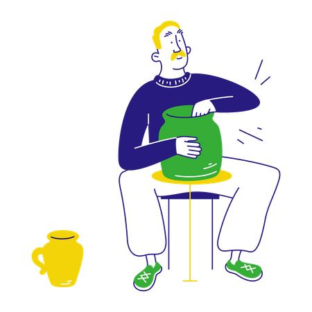 Homem esculpindo vaso de barro  Ilustração