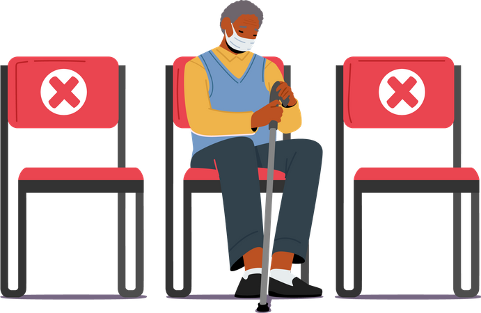 Homem esperando a vacinação  Ilustração