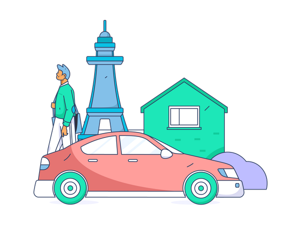 Homem esperando táxi  Ilustração