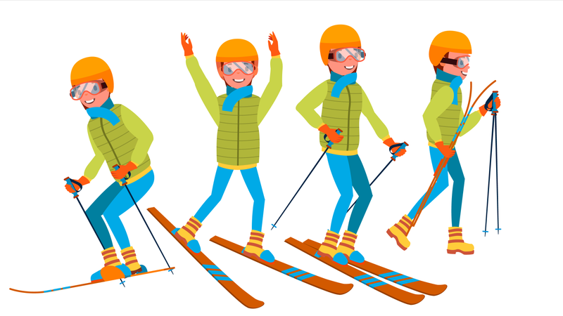 Homem esquiando com pose diferente  Ilustração