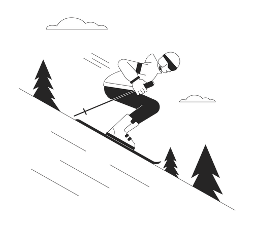 Homem praticando esqui em declive  Ilustração