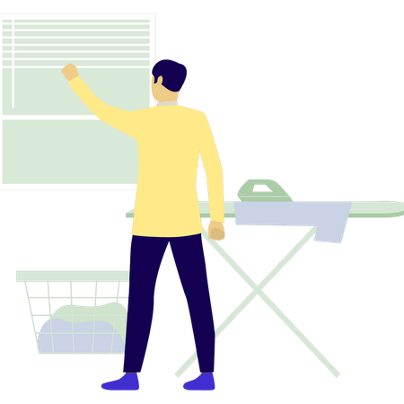 O homem está abrindo a janela  Ilustração