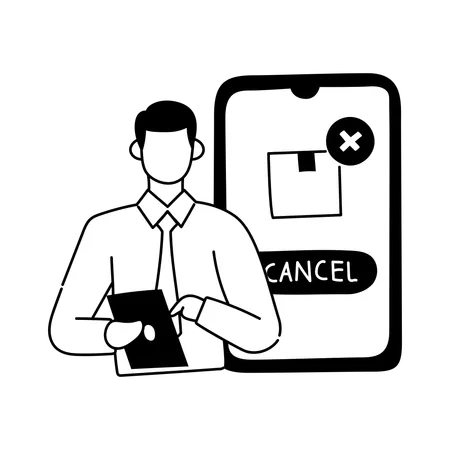 Homem está cancelando pedido on-line  Ilustração