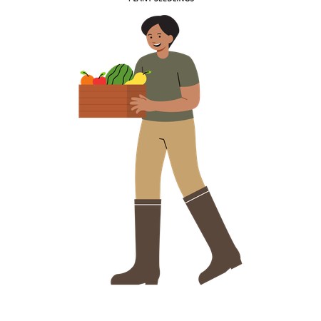 O homem está carregando uma cesta de frutas  Ilustração