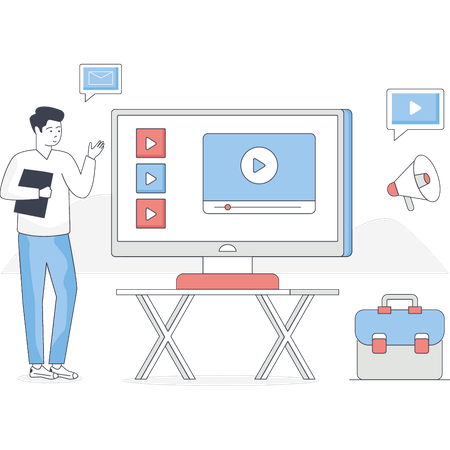 Homem está comercializando vídeo social  Illustration