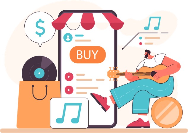 Homem está comprando música online  Ilustração