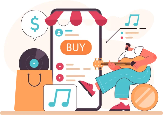 Homem está comprando música online  Ilustração