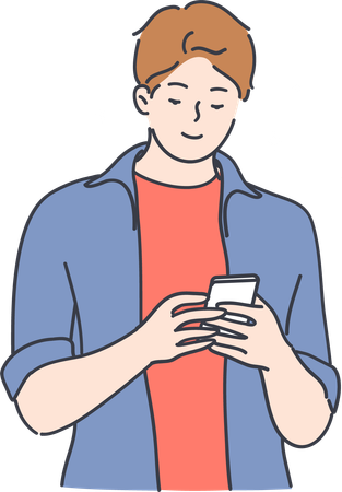 Homem está digitando mensagem no telefone  Ilustração