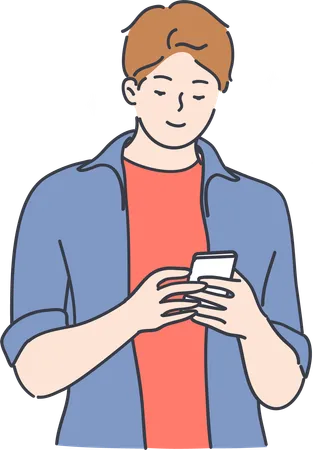 Homem está digitando mensagem no telefone  Ilustração