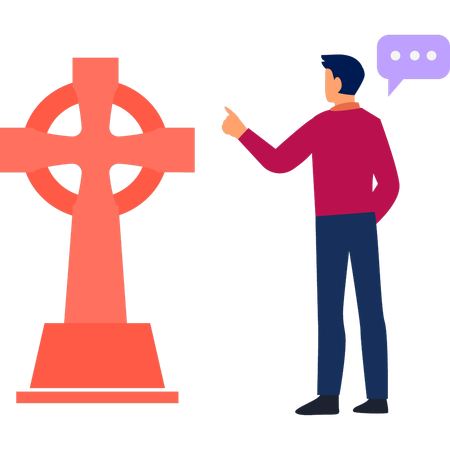 Homem está falando sobre crucifixo cristão  Ilustração