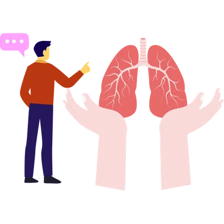 Homem está falando sobre infecção pulmonar  Ilustração