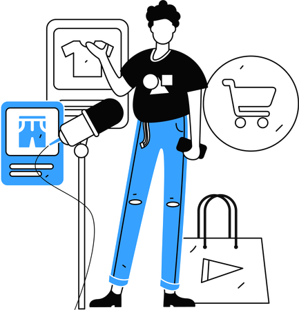 Homem está fazendo podcast de roupas  Ilustração
