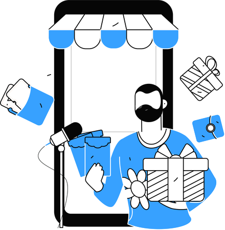 Homem está gravando podcast de roupas  Ilustração
