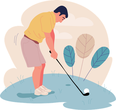 O homem está jogando golfe  Ilustração