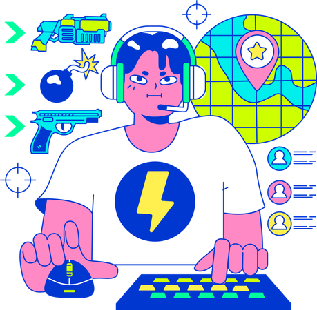 O homem está gostando de jogar videogame  Ilustração