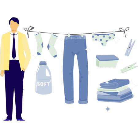 Homem secando roupas no ar  Ilustração