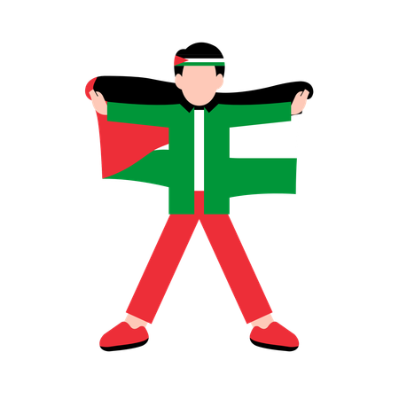 Homem está segurando a bandeira nacional  Ilustração