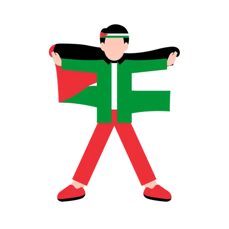 Homem está segurando a bandeira nacional  Ilustração