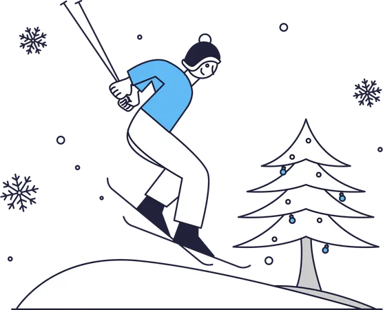 Homem está praticando snowboard  Ilustração
