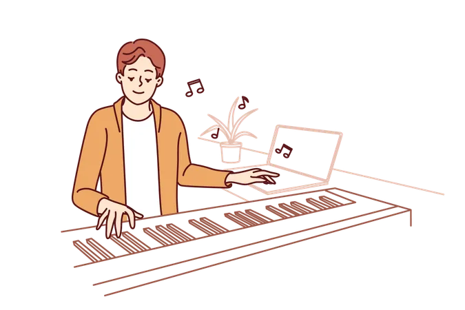 O homem está tocando instrumento de piano  Ilustração