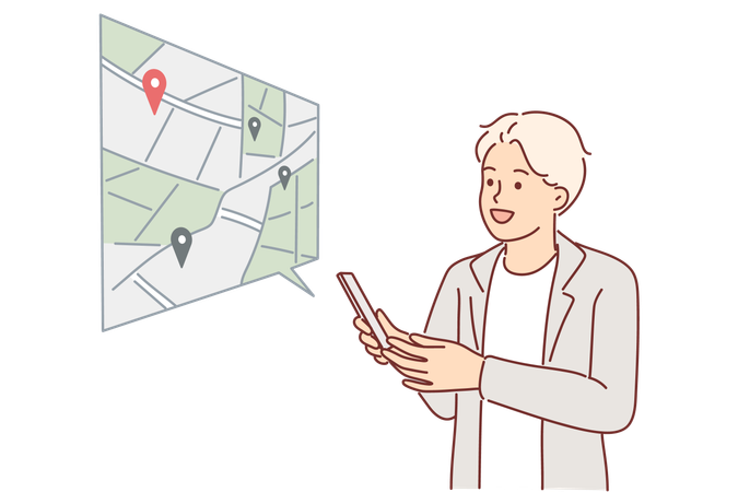 O homem está visualizando a navegação GPS  Ilustração