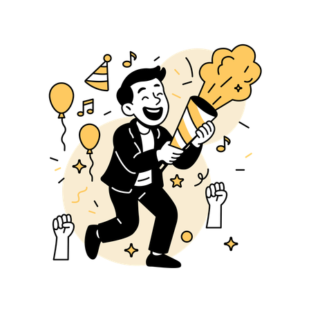 Homem estourando canhão de confete  Ilustração