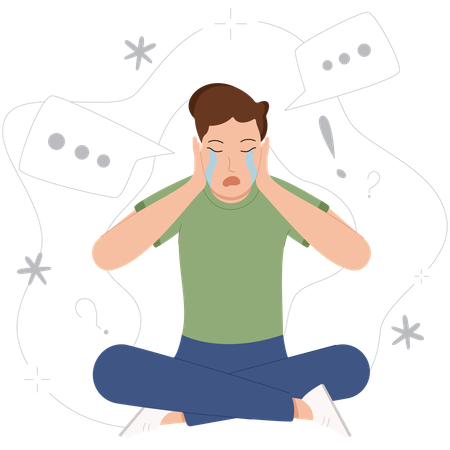 Homem estressado chorando por causa da solidão  Ilustração