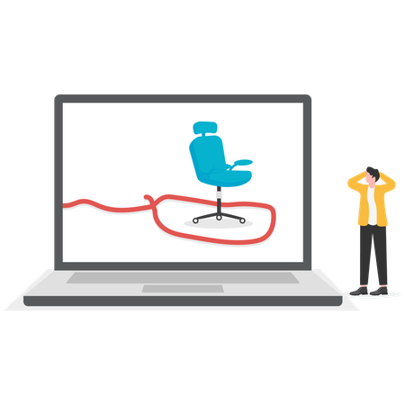 Homem estressado por armadilha de emprego online  Ilustração