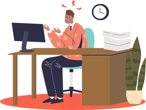Homem estressado trabalhando no computador  Ilustração
