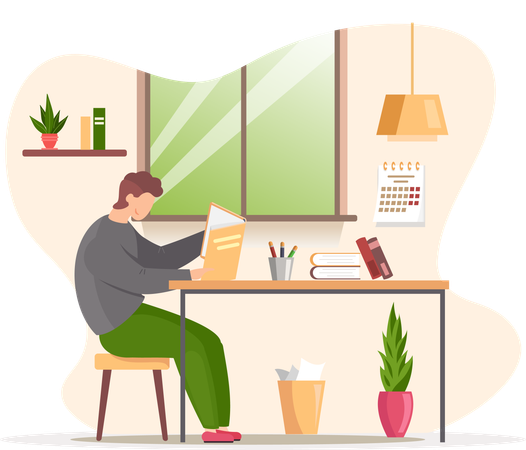 Homem estudando em casa  Ilustração