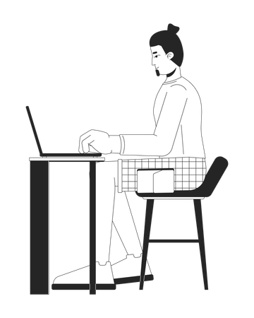 Homem europeu trabalhando no laptop  Ilustração