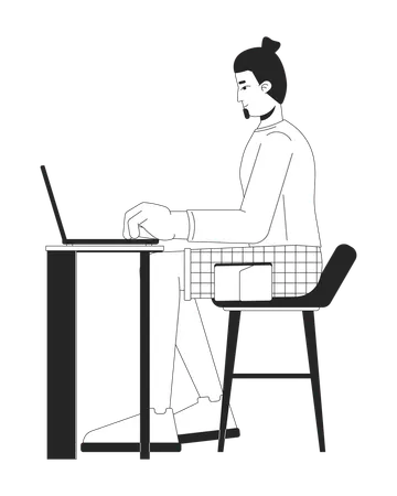 Homem europeu trabalhando no laptop  Ilustração