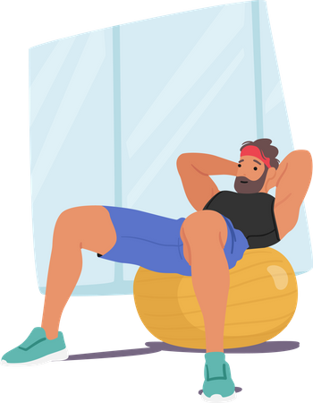 Homem se exercita no fitball  Ilustração