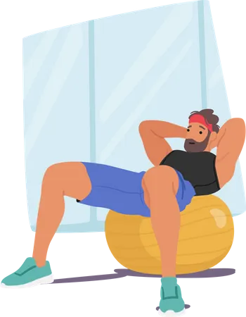 Homem se exercita no fitball  Ilustração