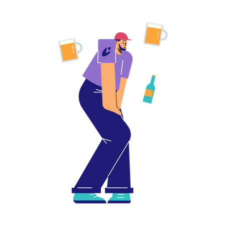Homem sente vontade de urinar depois de beber  Ilustração